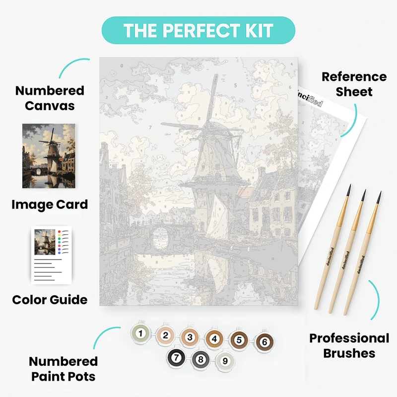 Dutch Windmill Canal Scene - Paint by Numbers Kit