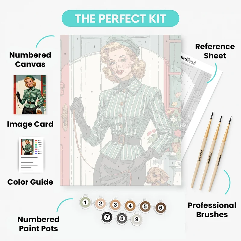 Vintage Pin-Up Girl with Dog - Paint by Numbers Kit