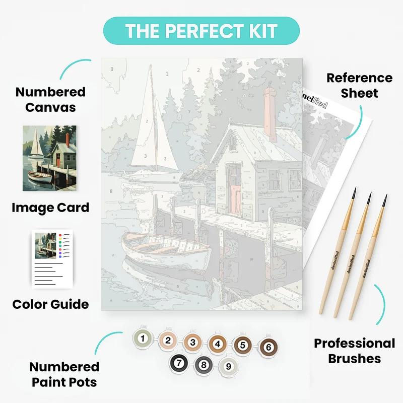 Lakeside Cottage with Sailboat - Paint by Numbers Kit