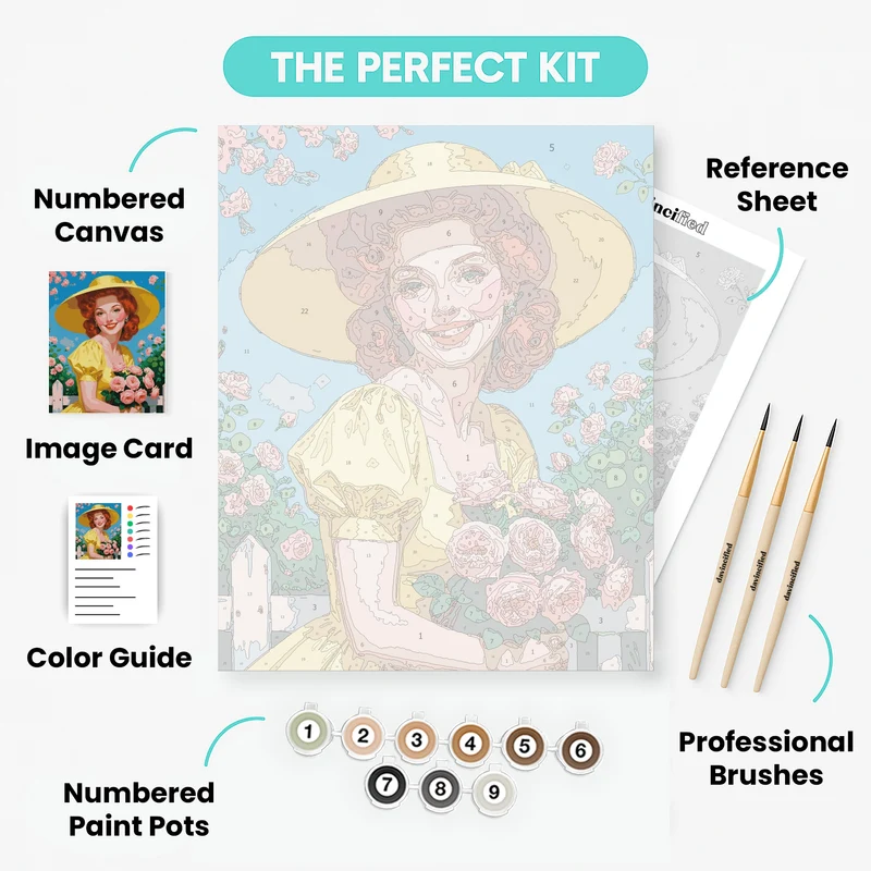 Vintage Garden Lady with Pink Roses - Paint by Numbers Kit