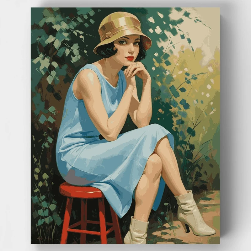 Vintage Woman in Blue Dress - Paint by Numbers Kit