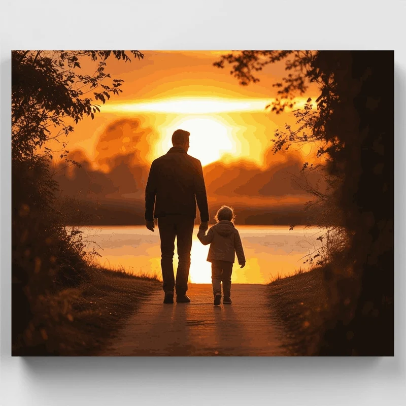 Father and Child Sunset Walk - Paint by Numbers Kit