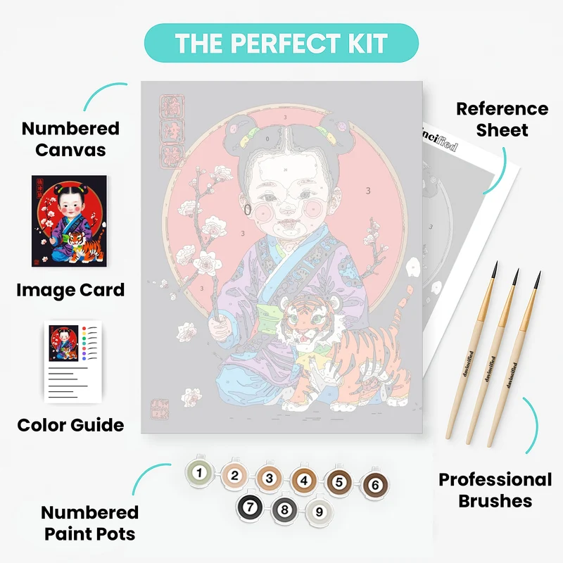 Chinese Girl with Tiger - Paint by Numbers Kit