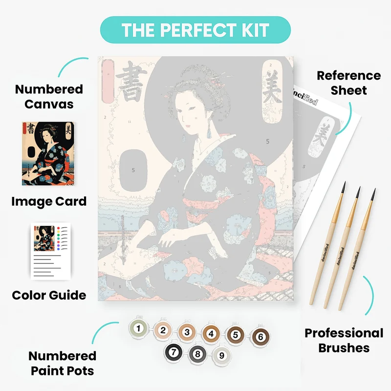 Japanese Geisha Writing Calligraphy - Paint by Numbers Kit
