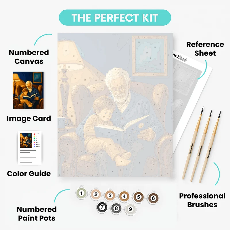 Grandfather Reading to Grandchild - Paint by Numbers Kit