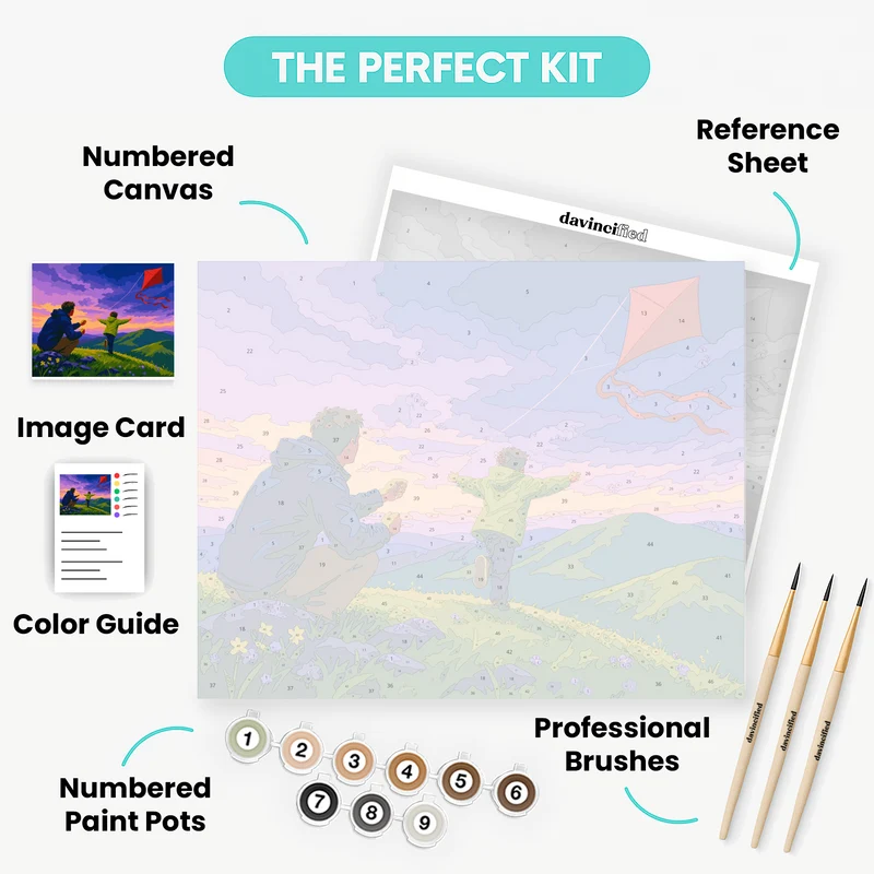 Kite Flying at Sunset with Dad - Paint by Numbers Kit