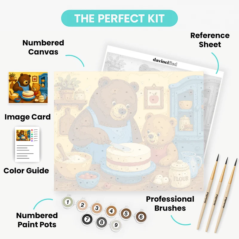 Bears Baking a Cake Together - Paint by Numbers Kit