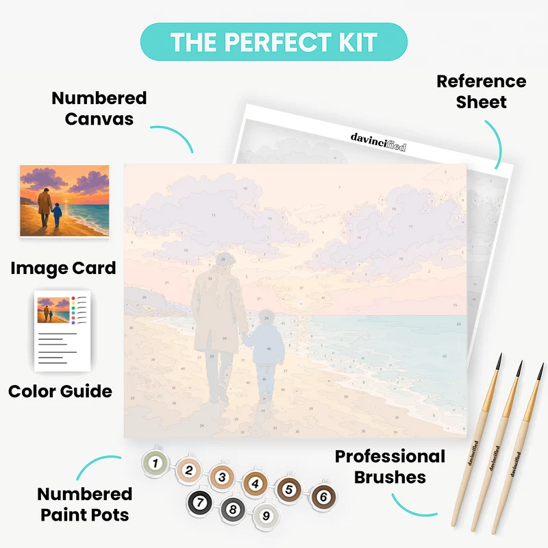Father and Son Sunset Beach Walk - Paint by Numbers Kit