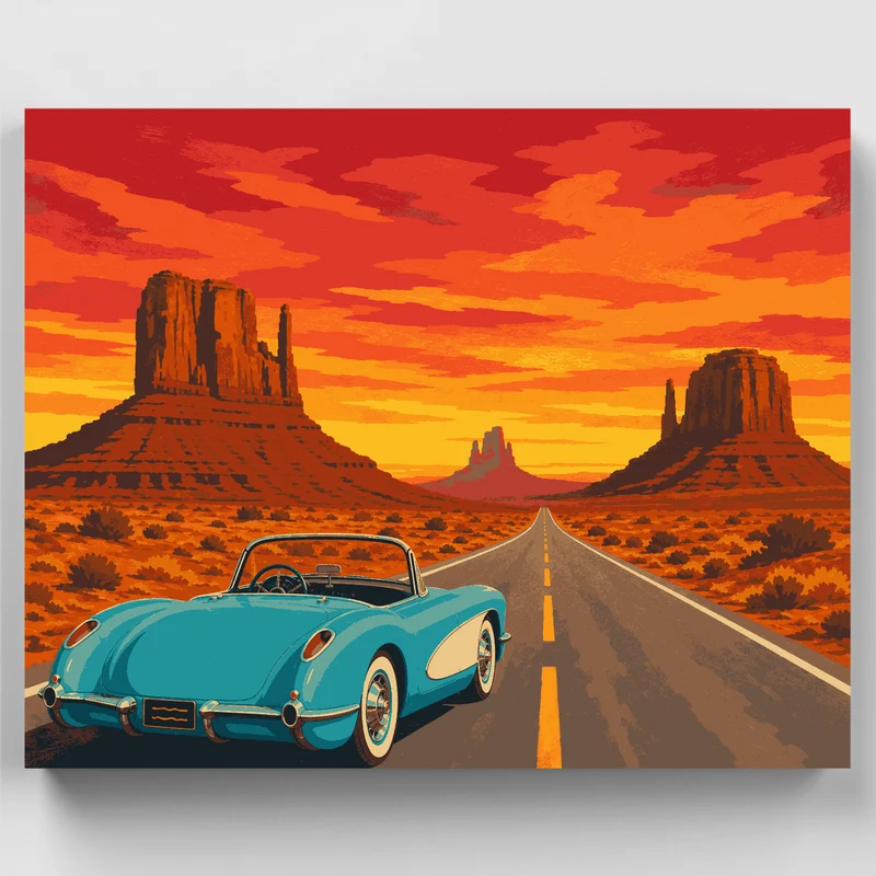 Desert Road Classic Corvette Sunset - Paint by Numbers Kit