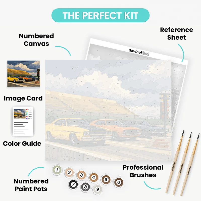 Classic Muscle Cars at the Drag Strip - Paint by Numbers Kit