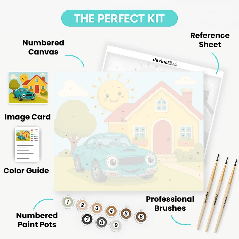 Happy Muscle Car and Sunny Home - Paint by Numbers Kit