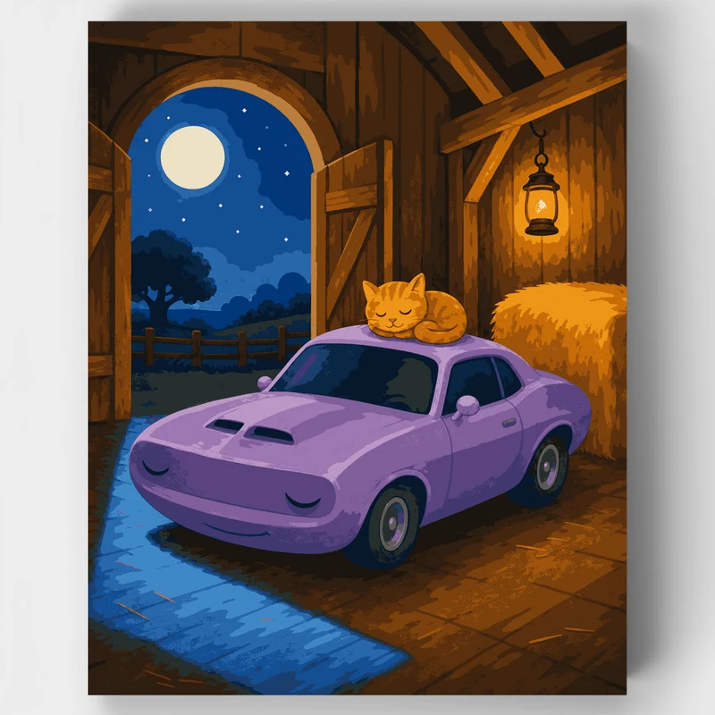 Moonlit Barn Muscle Car - Paint by Numbers Kit
