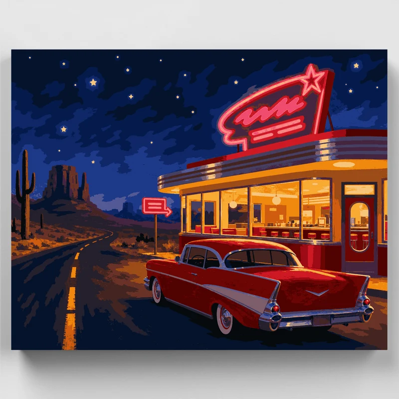 American Retro Diner Night - Paint by Numbers Kit