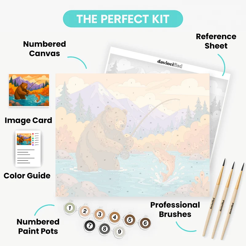 Bear Fishing in Autumn River - Paint by Numbers Kit