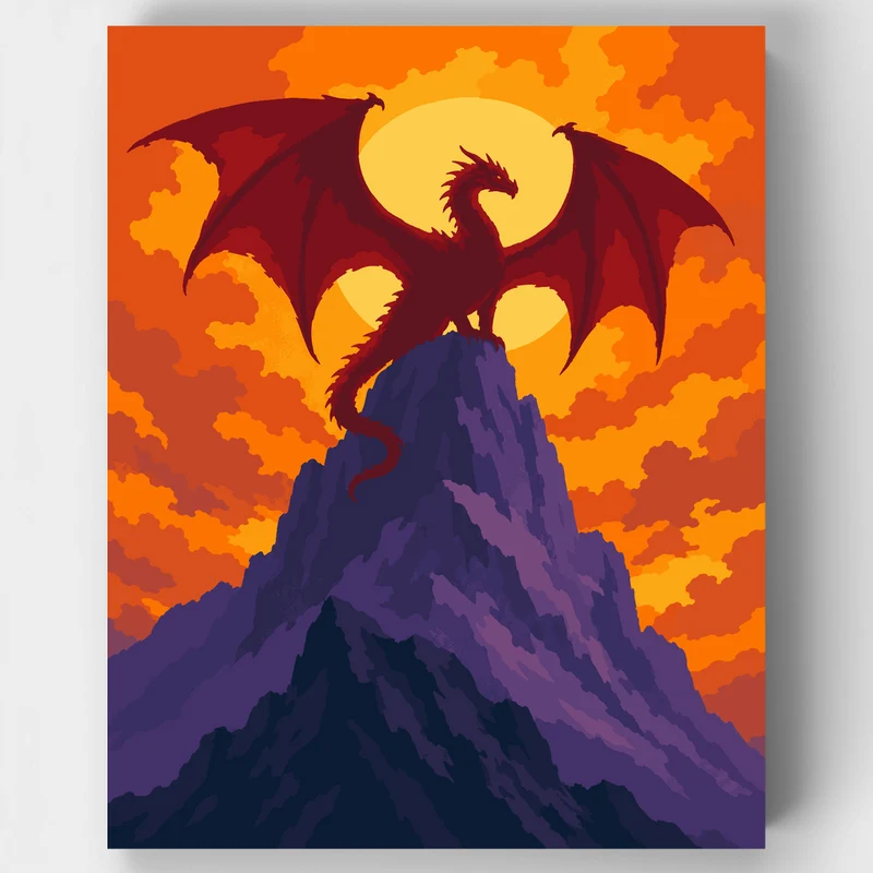 Crimson Dragon on Mountain Summit - Paint by Numbers Kit