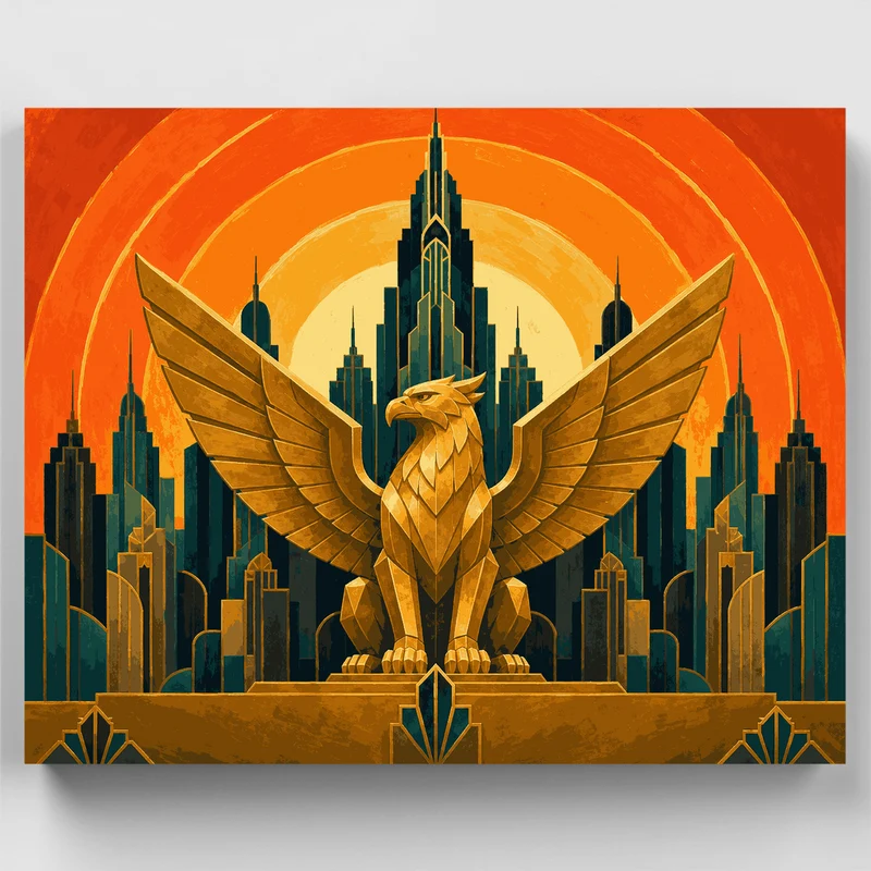 Golden Griffin Art Deco Cityscape - Paint by Numbers Kit