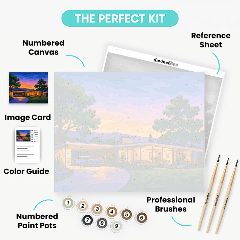 Mid-Century Modern Sunset Home - Paint by Numbers Kit