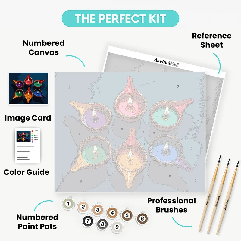 Colorful Diwali Oil Lamps - Paint by Numbers Kit