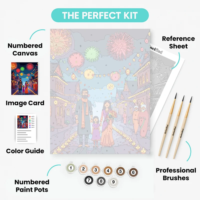 Diwali Family Celebration with Fireworks - Paint by Numbers Kit