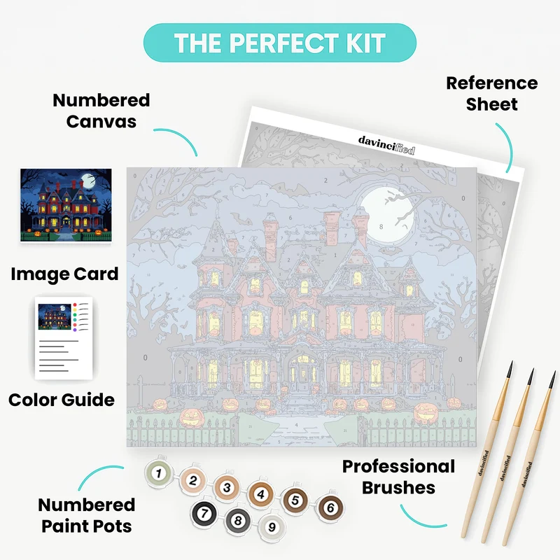 Halloween Haunted House with Jack-o'-Lanterns - Paint by Numbers Kit