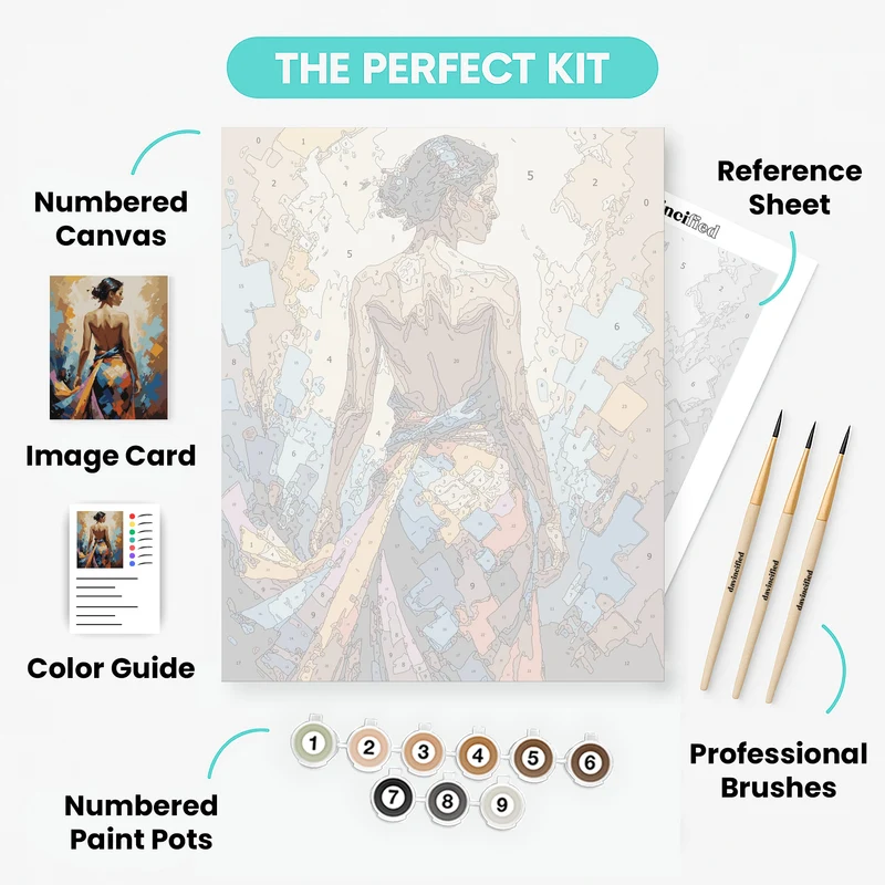 Abstract Woman in Colorful Geometric Dress - Paint by Numbers Kit
