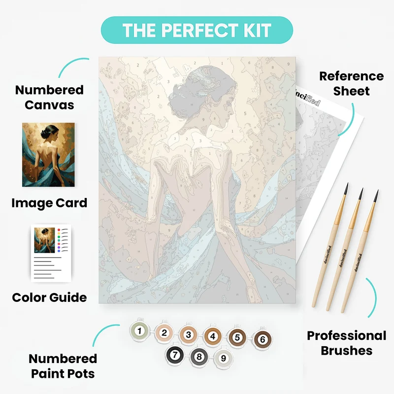 Elegant Woman in Blue Flowing Fabric - Paint by Numbers Kit