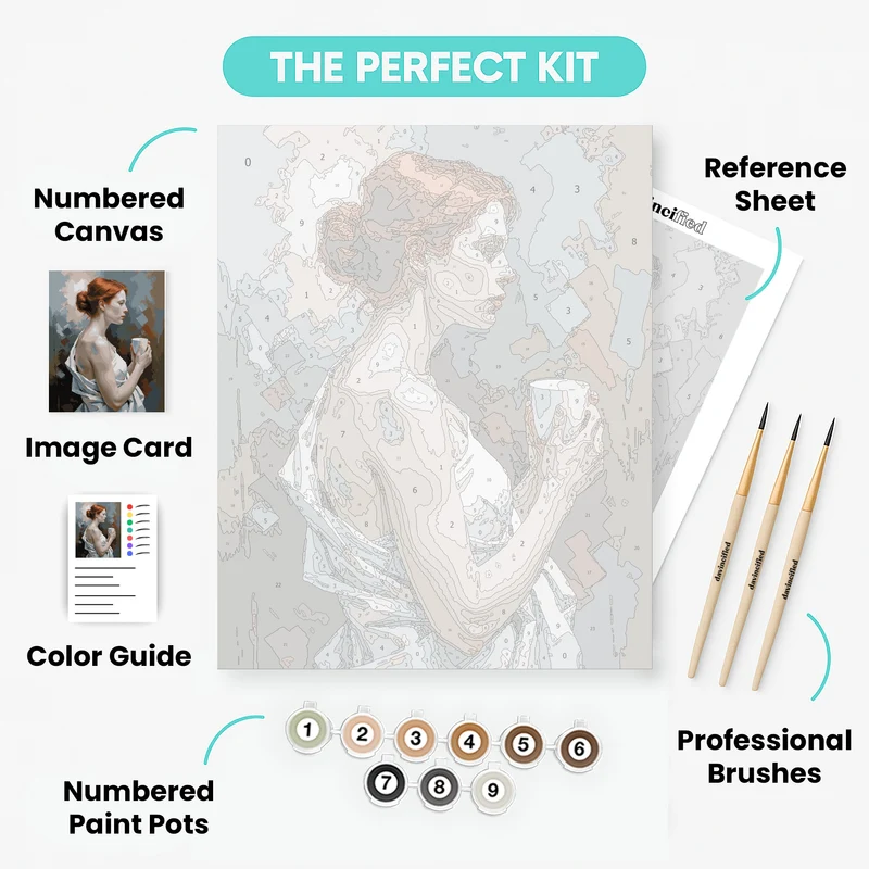 Elegant Woman with Coffee Cup - Paint by Numbers Kit