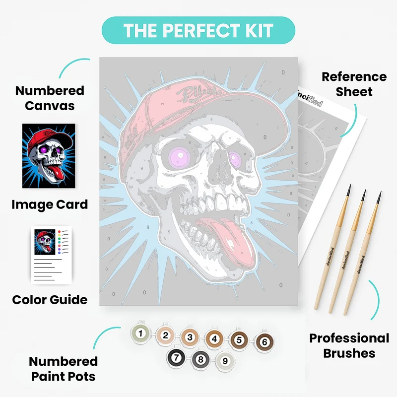 Skull with Red Beret and Purple Eyes - Paint by Numbers Kit
