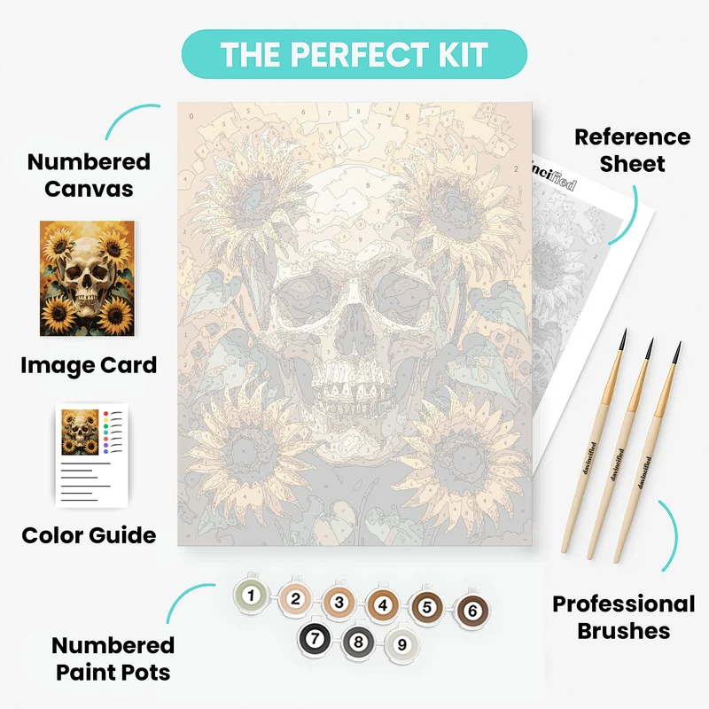 Skull with Sunflowers - Paint by Numbers Kit