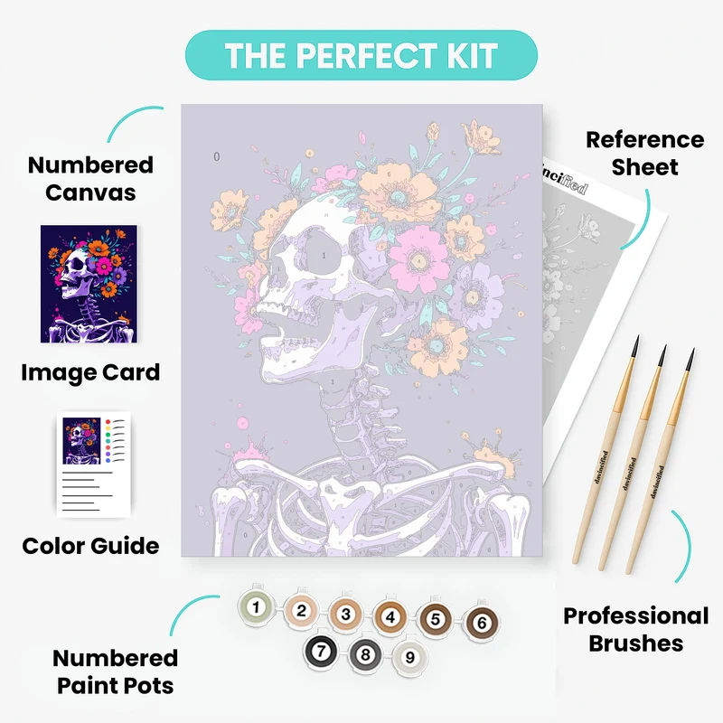 Vibrant Skeleton with Colorful Flowers - Paint by Numbers Kit