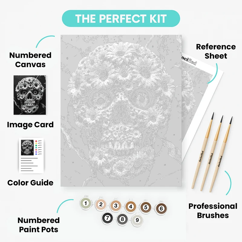 Floral Skull Art - Paint by Numbers Kit