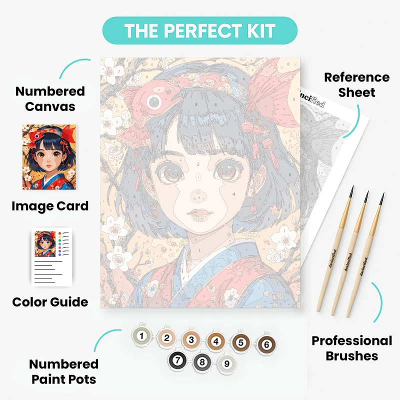 Japanese Girl with Koi Fish Headpiece - Paint by Numbers Kit