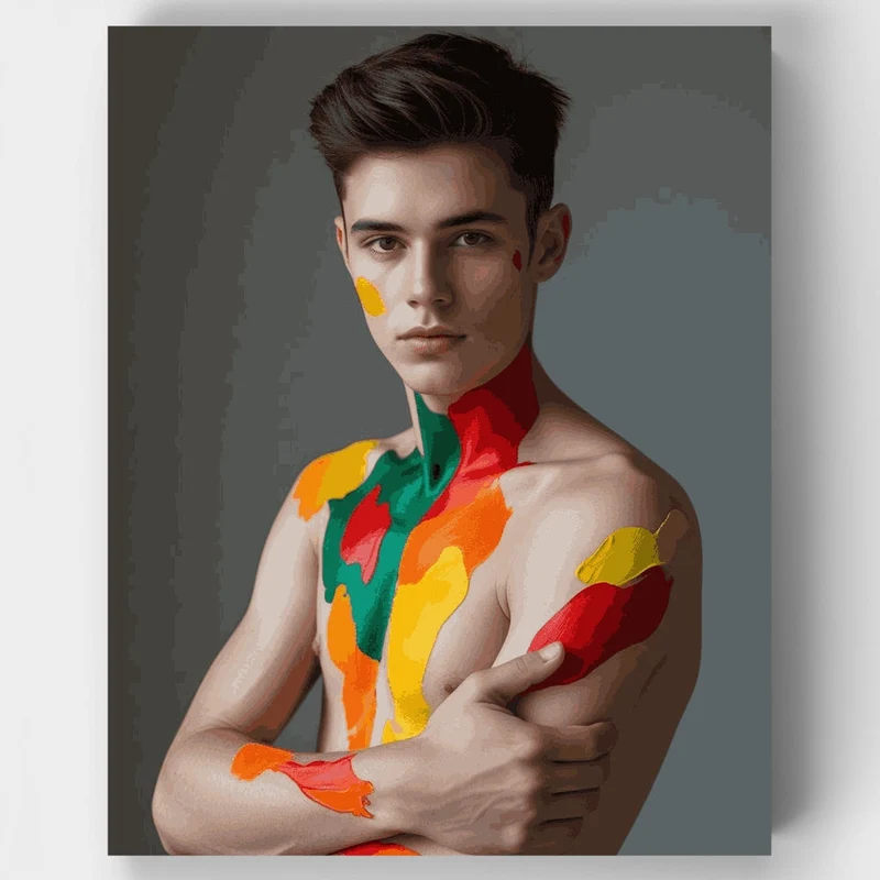Colorful Male Portrait with Body Paint - Paint by Numbers Kit