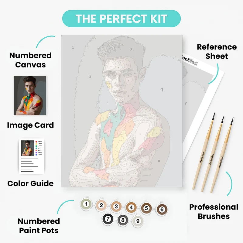 Colorful Male Portrait with Body Paint - Paint by Numbers Kit