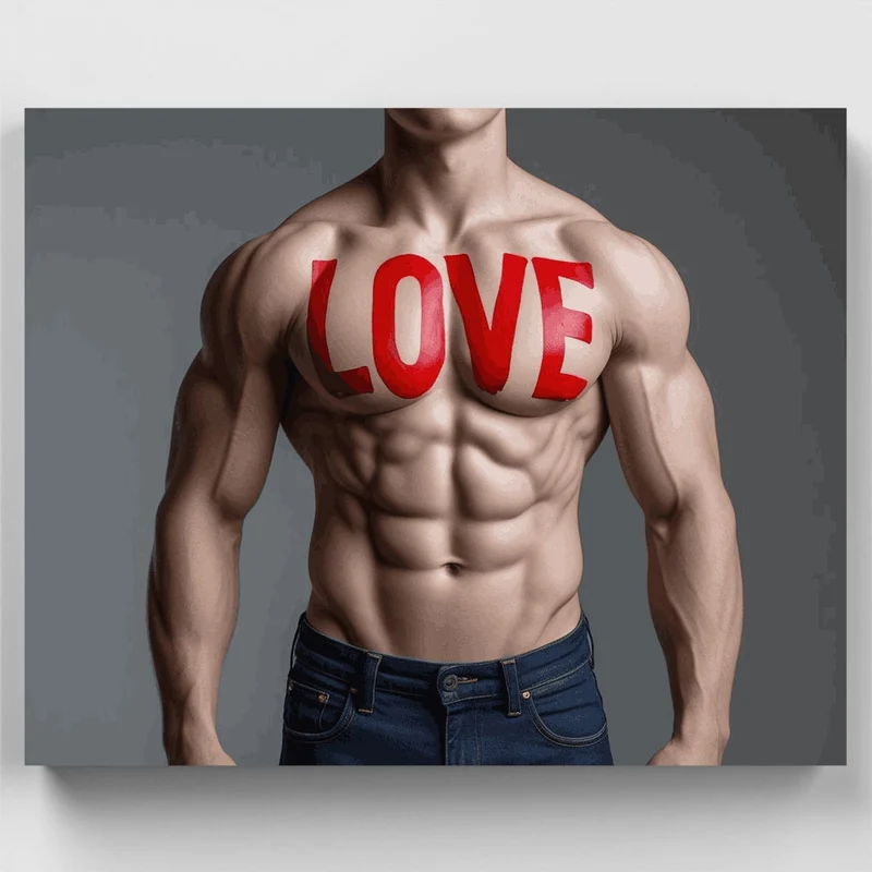 Muscular Male Torso with Love Text - Paint by Numbers Kit