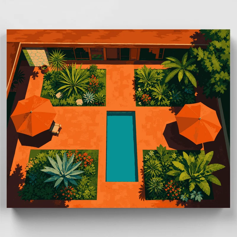 Mid-Century Modern Courtyard Oasis - Paint by Numbers Kit