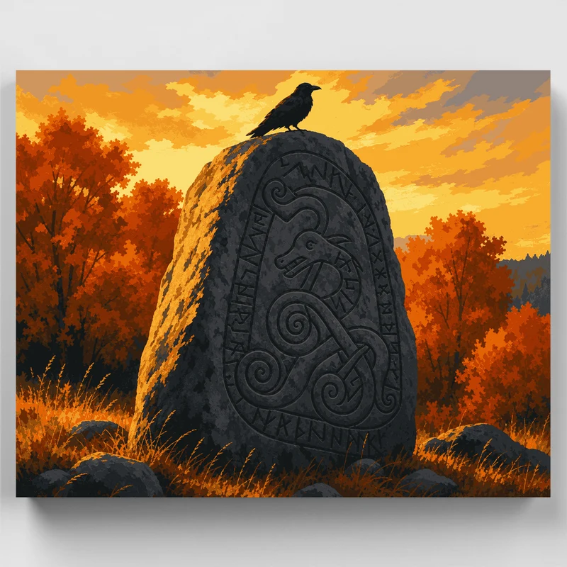Viking Runestone with Raven - Paint by Numbers Kit