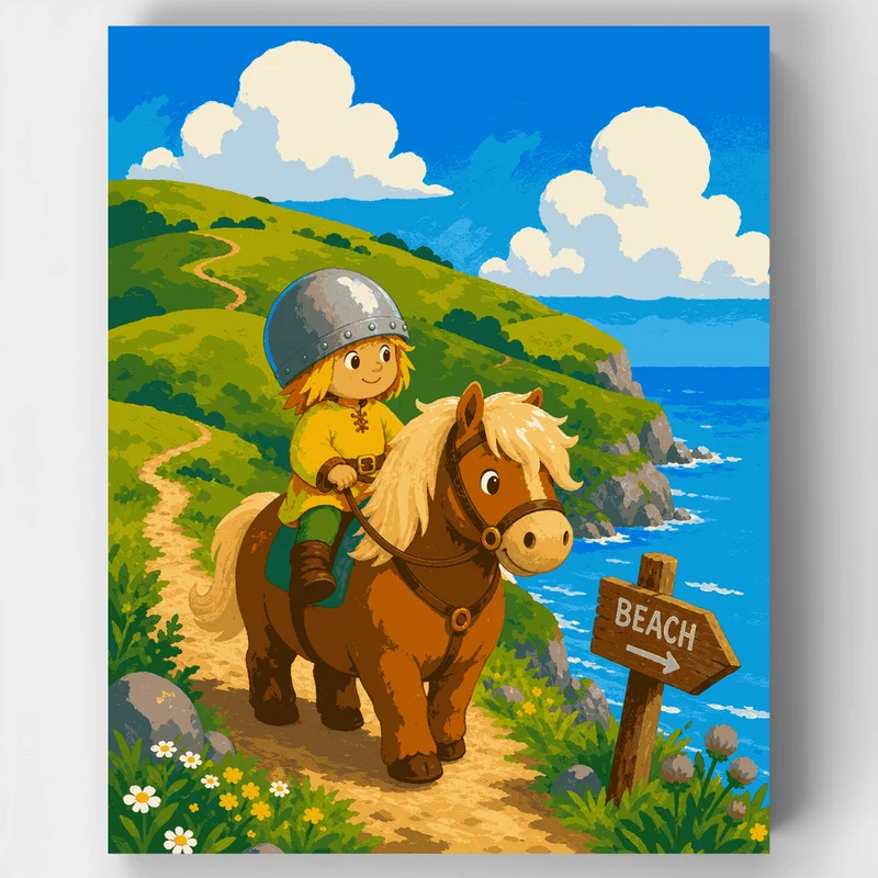 Viking Boy on Pony Coastal Trail - Paint by Numbers Kit