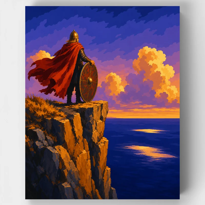Viking Sentinel at Sunset Cliffs - Paint by Numbers Kit