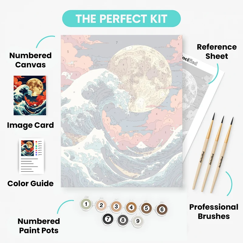 The Great Wave Under the Full Moon - Paint by Numbers Kit