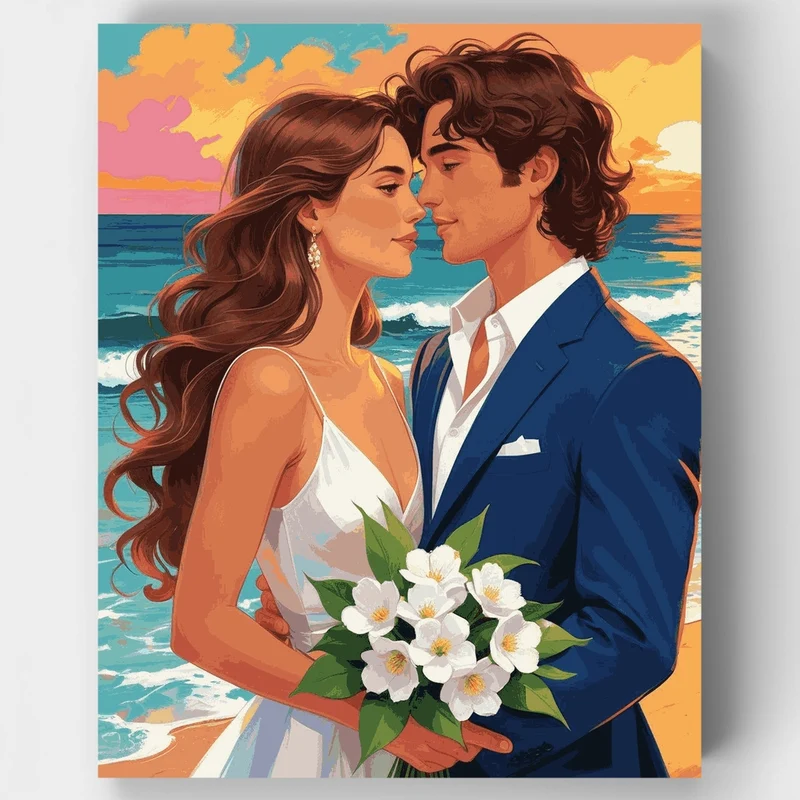 Beach Wedding Sunset Couple - Paint by Numbers Kit