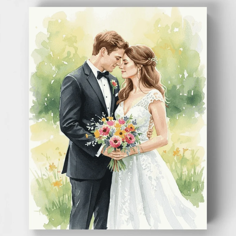 Romantic Wedding Couple in Garden - Paint by Numbers Kit