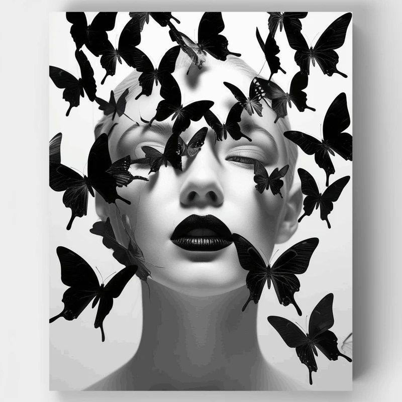 Butterfly Reverie in Black and White - Paint by Numbers Kit