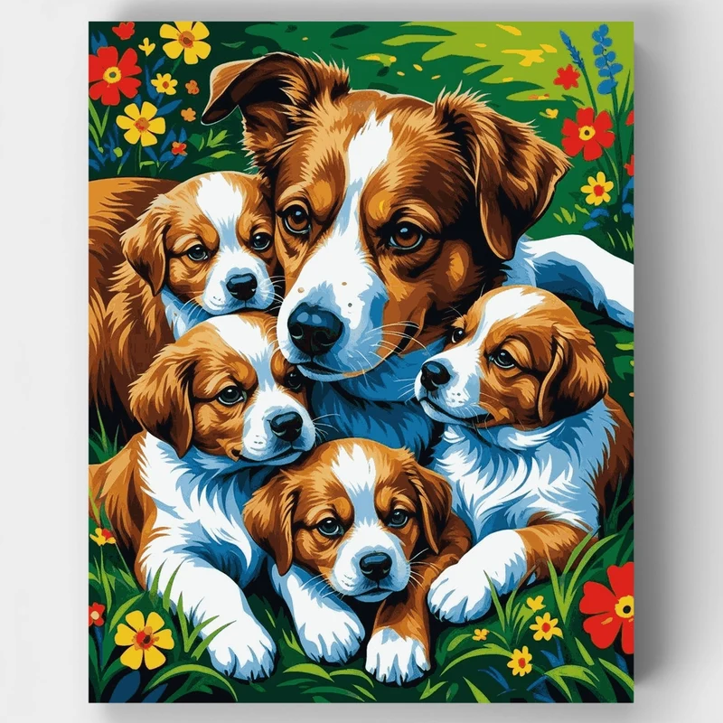 Puppies in Bloom - Paint by Numbers Kit