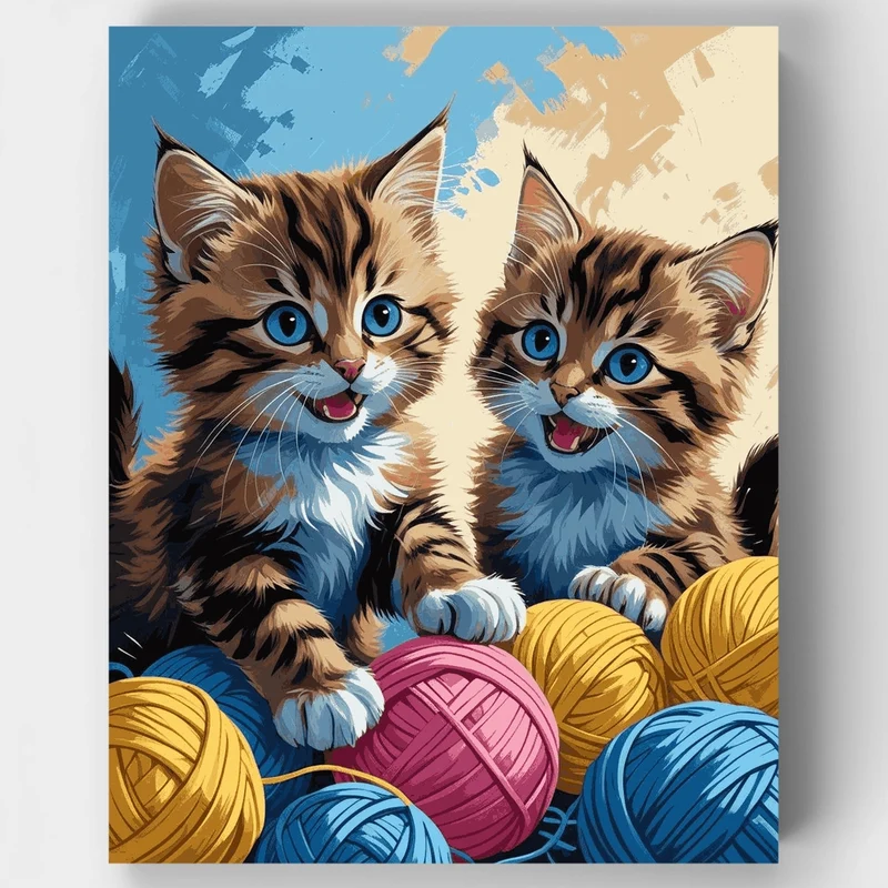 Playful Kittens with Yarn Balls - Paint by Numbers Kit