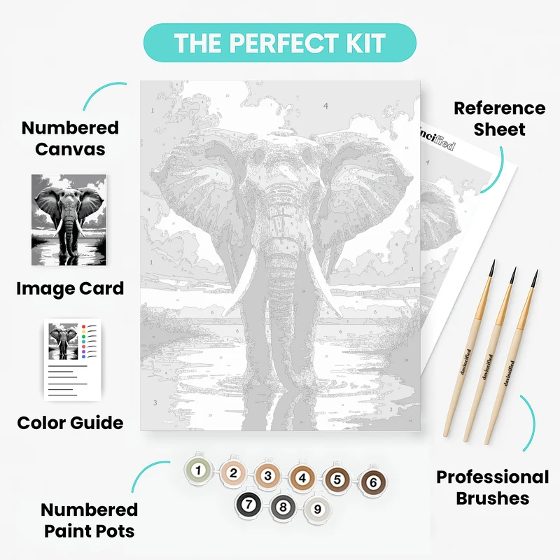 Majestic Elephant at the Watering Hole - Paint by Numbers Kit