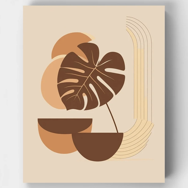 Boho Monstera Leaf with Abstract Geometric Shapes - Paint by Numbers Kit
