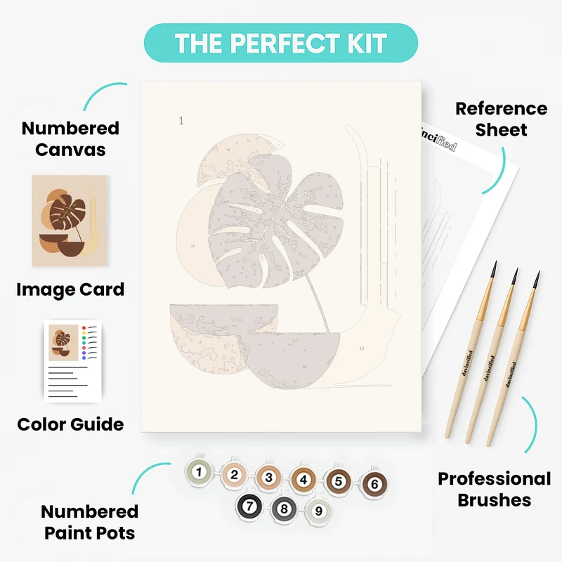 Boho Monstera Leaf with Abstract Geometric Shapes - Paint by Numbers Kit