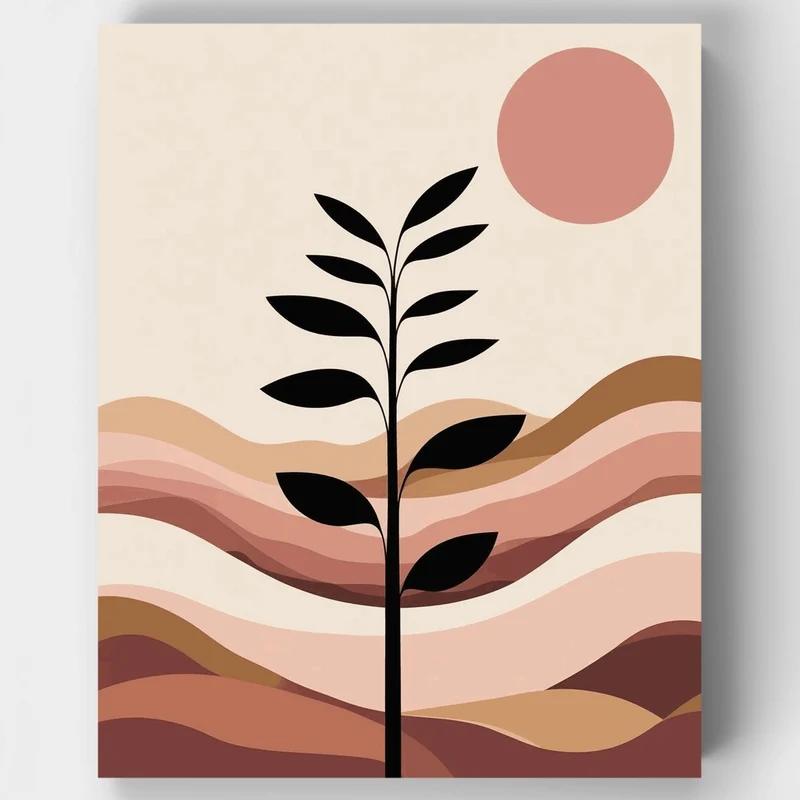 Boho Desert Plant with Rolling Hills - Paint by Numbers Kit