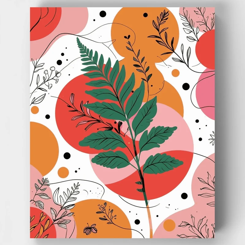 Boho Botanical Fern with Abstract Circles - Paint by Numbers Kit